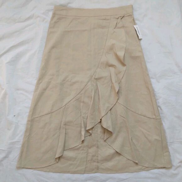 Westport Dresses & Skirts - Westport Linen Blend Asymmetrical Skirt Ruffle Beige Lagenlook Coastal Womens L
